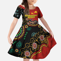 Personalised Papua New Guinea and Australia Together Family Matching Off The Shoulder Long Sleeve Dress and Hawaiian Shirt Bird-of-paradise and Kangaroo with Aboriginal Pattern LT03 Daughter's Dress Red - Polynesian Pride