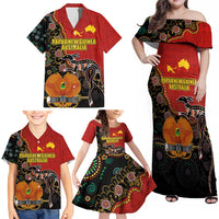 Personalised Papua New Guinea and Australia Together Family Matching Off Shoulder Maxi Dress and Hawaiian Shirt Bird-of-paradise and Kangaroo with Aboriginal Pattern LT03 - Polynesian Pride