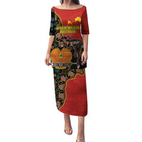 Personalised Papua New Guinea and Australia Together Family Matching Puletasi and Hawaiian Shirt Bird-of-paradise and Kangaroo with Aboriginal Pattern LT03 Mom's Dress Red - Polynesian Pride