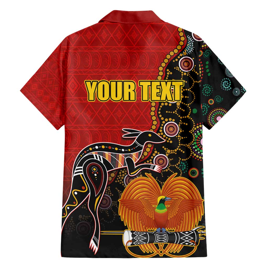 Personalised Papua New Guinea and Australia Together Family Matching Summer Maxi Dress and Hawaiian Shirt Bird-of-paradise and Kangaroo with Aboriginal Pattern LT03 - Polynesian Pride