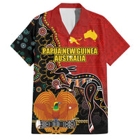 Personalised Papua New Guinea and Australia Together Hawaiian Shirt Bird-of-paradise and Kangaroo with Aboriginal Pattern LT03 Red - Polynesian Pride