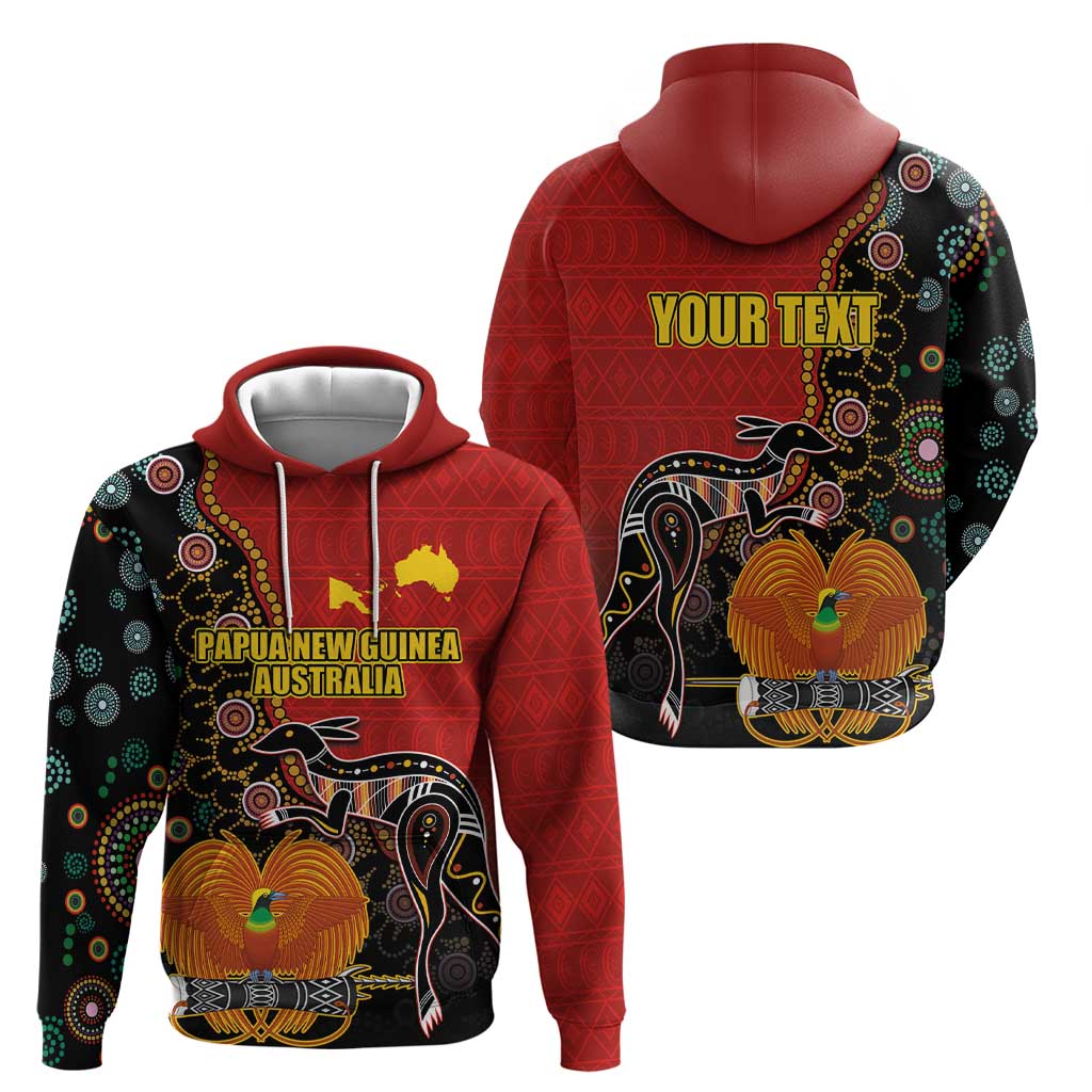 Personalised Papua New Guinea and Australia Together Hoodie Bird-of-paradise and Kangaroo with Aboriginal Pattern LT03 - Polynesian Pride