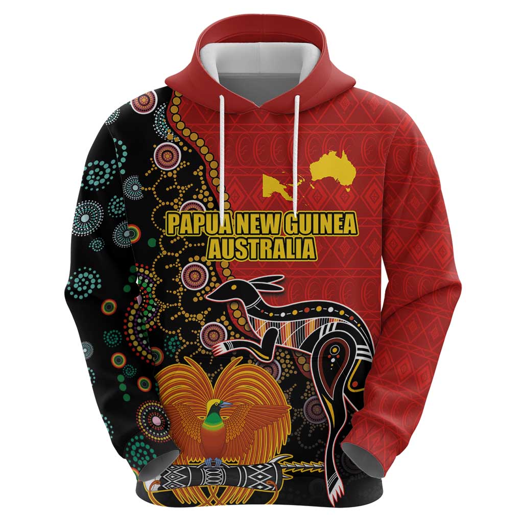 Personalised Papua New Guinea and Australia Together Hoodie Bird-of-paradise and Kangaroo with Aboriginal Pattern LT03 - Polynesian Pride