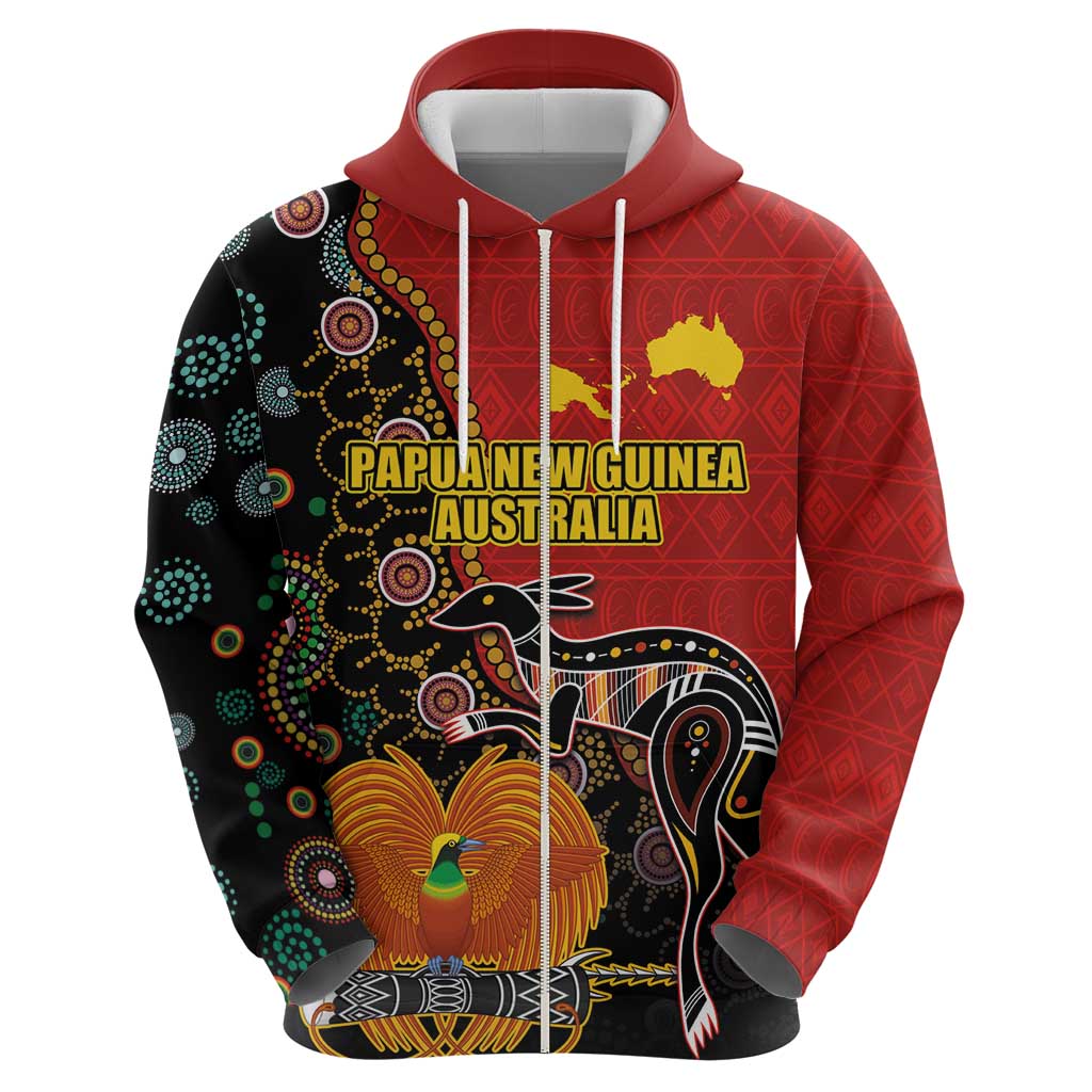 Personalised Papua New Guinea and Australia Together Hoodie Bird-of-paradise and Kangaroo with Aboriginal Pattern LT03 - Polynesian Pride