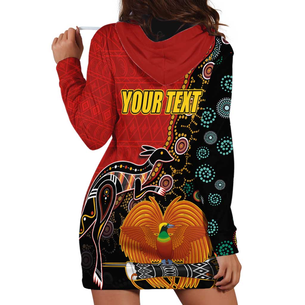 Personalised Papua New Guinea and Australia Together Hoodie Dress Bird-of-paradise and Kangaroo with Aboriginal Pattern LT03 - Polynesian Pride