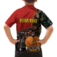 Personalised Papua New Guinea and Australia Together Kid Hawaiian Shirt Bird-of-paradise and Kangaroo with Aboriginal Pattern LT03 - Polynesian Pride