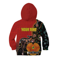 Personalised Papua New Guinea and Australia Together Kid Hoodie Bird-of-paradise and Kangaroo with Aboriginal Pattern LT03 - Polynesian Pride
