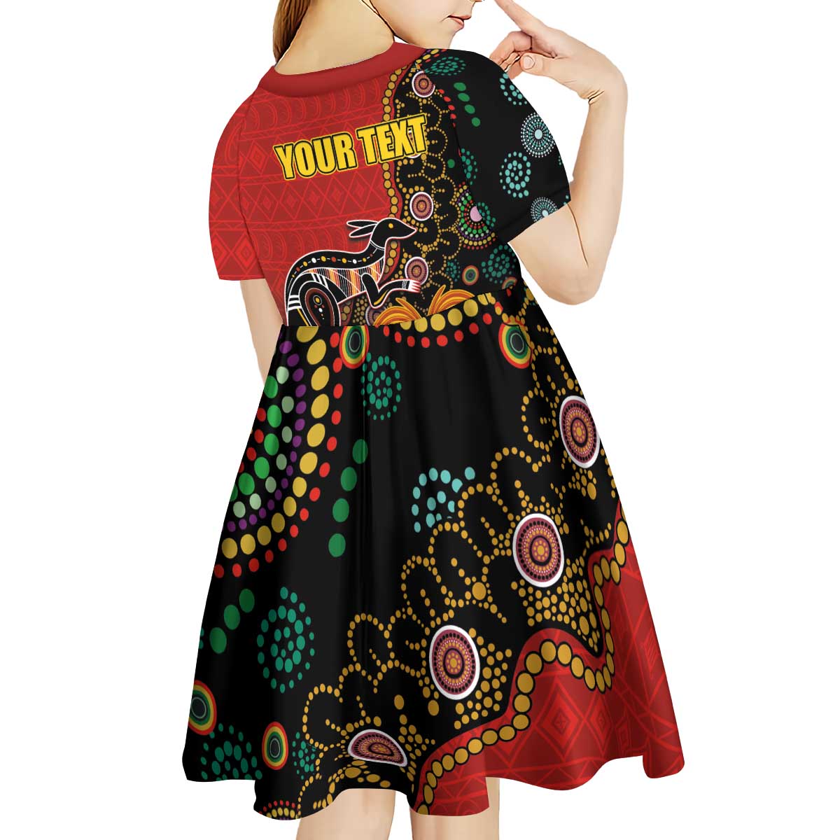 Personalised Papua New Guinea and Australia Together Kid Short Sleeve Dress Bird-of-paradise and Kangaroo with Aboriginal Pattern LT03 - Polynesian Pride