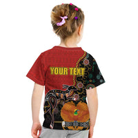 Personalised Papua New Guinea and Australia Together Kid T Shirt Bird-of-paradise and Kangaroo with Aboriginal Pattern LT03 - Polynesian Pride