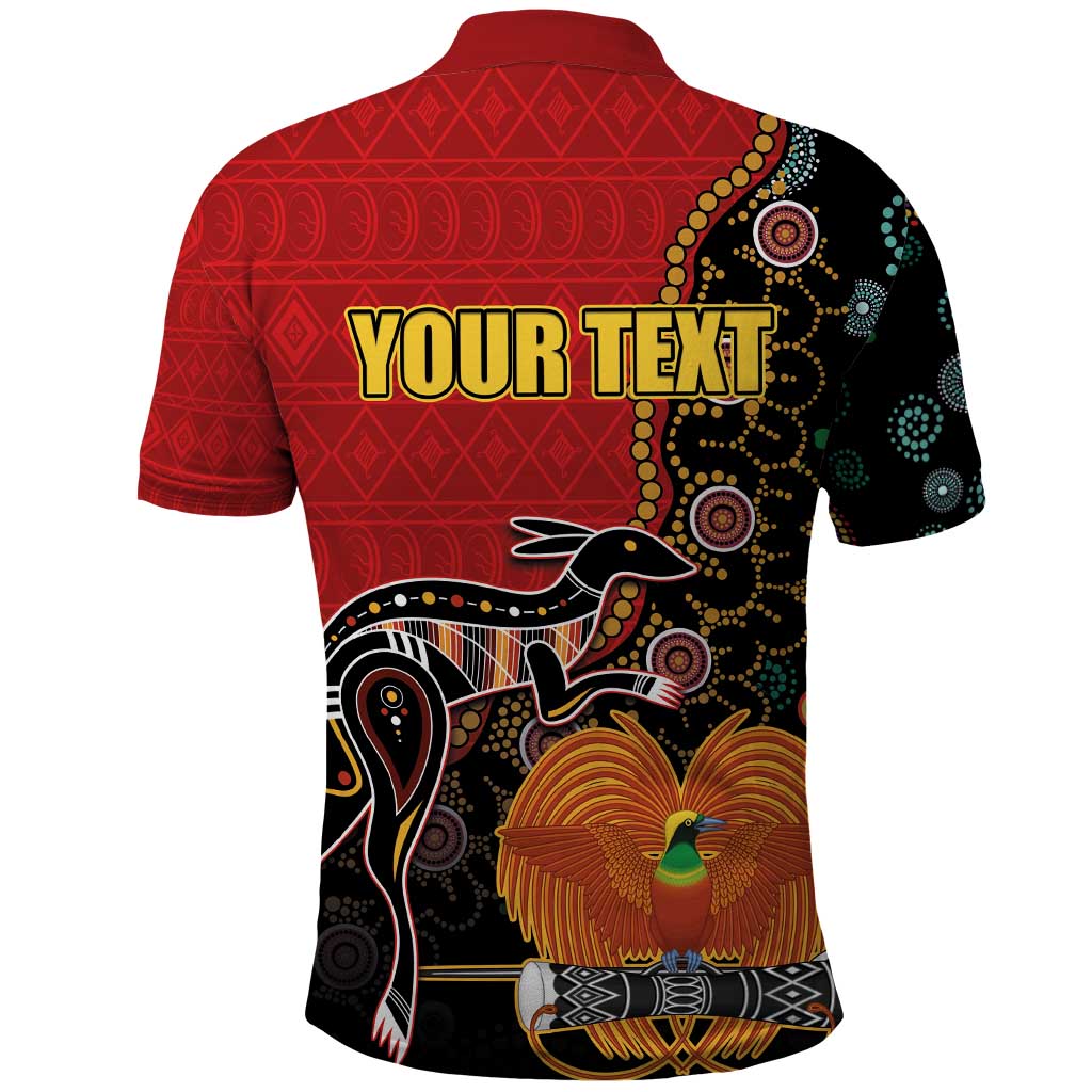 Personalised Papua New Guinea and Australia Together Polo Shirt Bird-of-paradise and Kangaroo with Aboriginal Pattern LT03 - Polynesian Pride