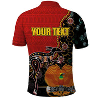 Personalised Papua New Guinea and Australia Together Polo Shirt Bird-of-paradise and Kangaroo with Aboriginal Pattern LT03 - Polynesian Pride