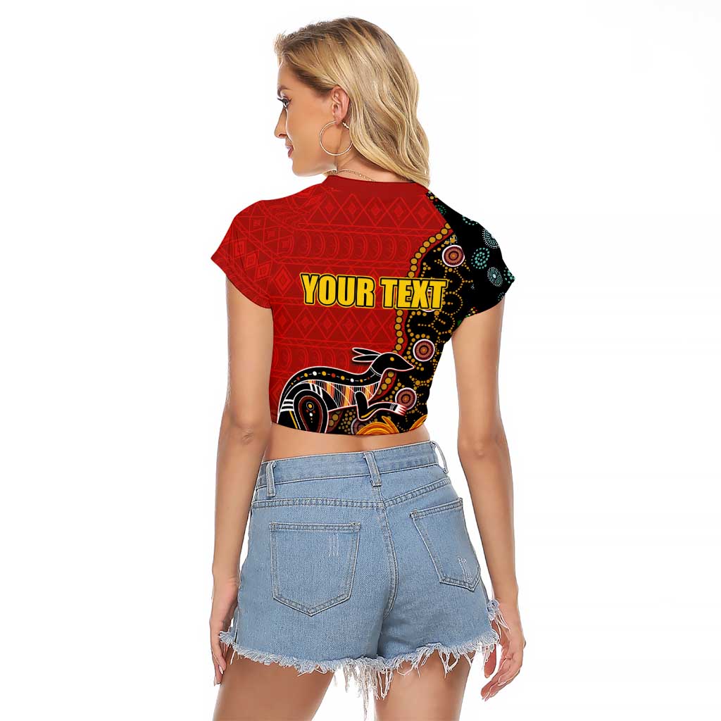 Personalised Papua New Guinea and Australia Together Raglan Cropped T Shirt Bird-of-paradise and Kangaroo with Aboriginal Pattern LT03 - Polynesian Pride