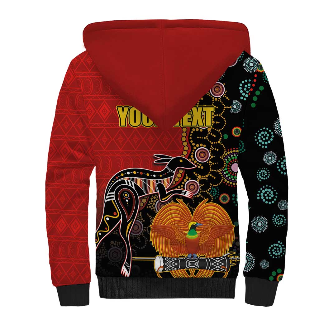 Personalised Papua New Guinea and Australia Together Sherpa Hoodie Bird-of-paradise and Kangaroo with Aboriginal Pattern LT03 - Polynesian Pride