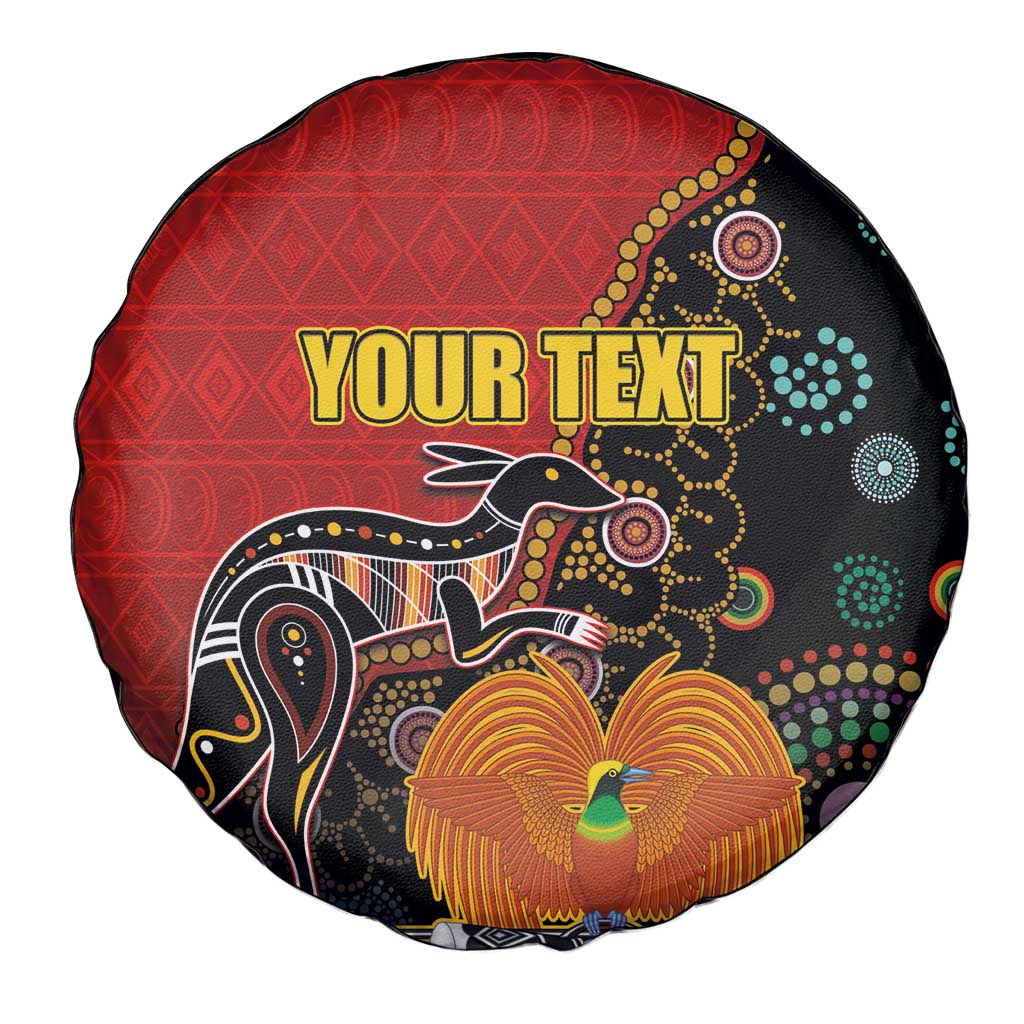 Personalised Papua New Guinea and Australia Together Spare Tire Cover Bird-of-paradise and Kangaroo with Aboriginal Pattern LT03 - Polynesian Pride