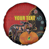 Personalised Papua New Guinea and Australia Together Spare Tire Cover Bird-of-paradise and Kangaroo with Aboriginal Pattern LT03 - Polynesian Pride