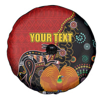 Personalised Papua New Guinea and Australia Together Spare Tire Cover Bird-of-paradise and Kangaroo with Aboriginal Pattern LT03 - Polynesian Pride