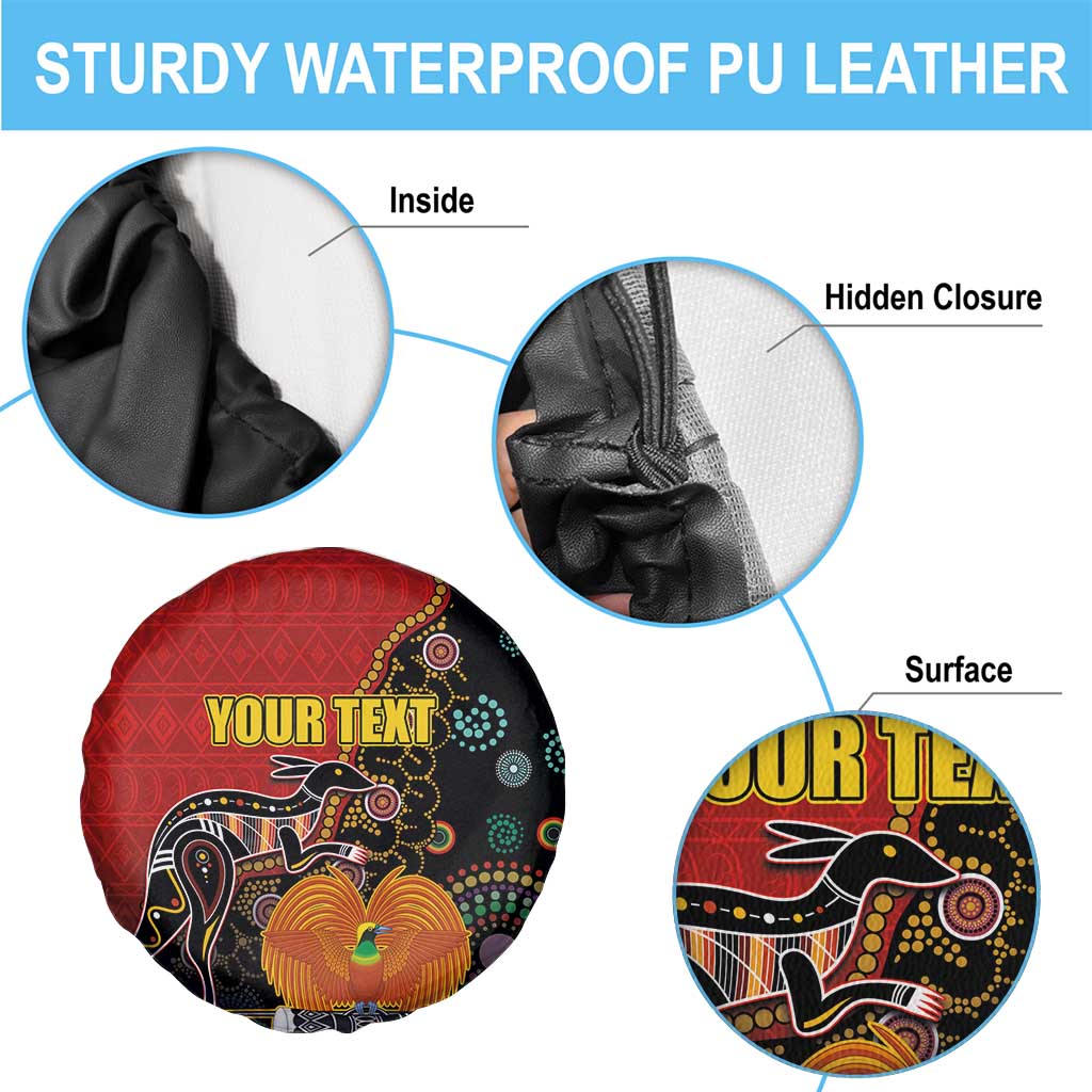Personalised Papua New Guinea and Australia Together Spare Tire Cover Bird-of-paradise and Kangaroo with Aboriginal Pattern LT03 - Polynesian Pride
