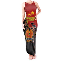 Personalised Papua New Guinea and Australia Together Tank Maxi Dress Bird-of-paradise and Kangaroo with Aboriginal Pattern LT03 Women Red - Polynesian Pride