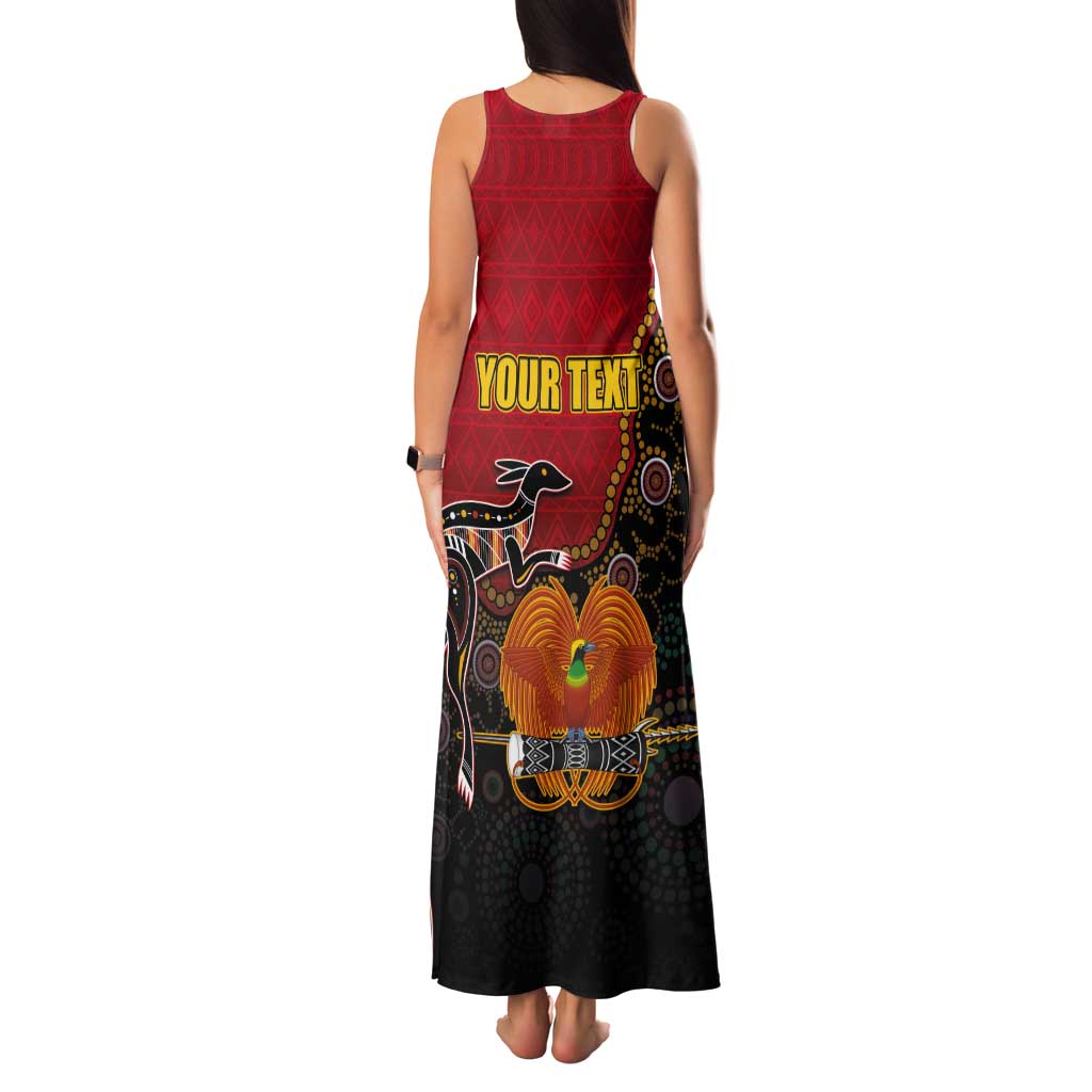 Personalised Papua New Guinea and Australia Together Tank Maxi Dress Bird-of-paradise and Kangaroo with Aboriginal Pattern LT03 - Polynesian Pride