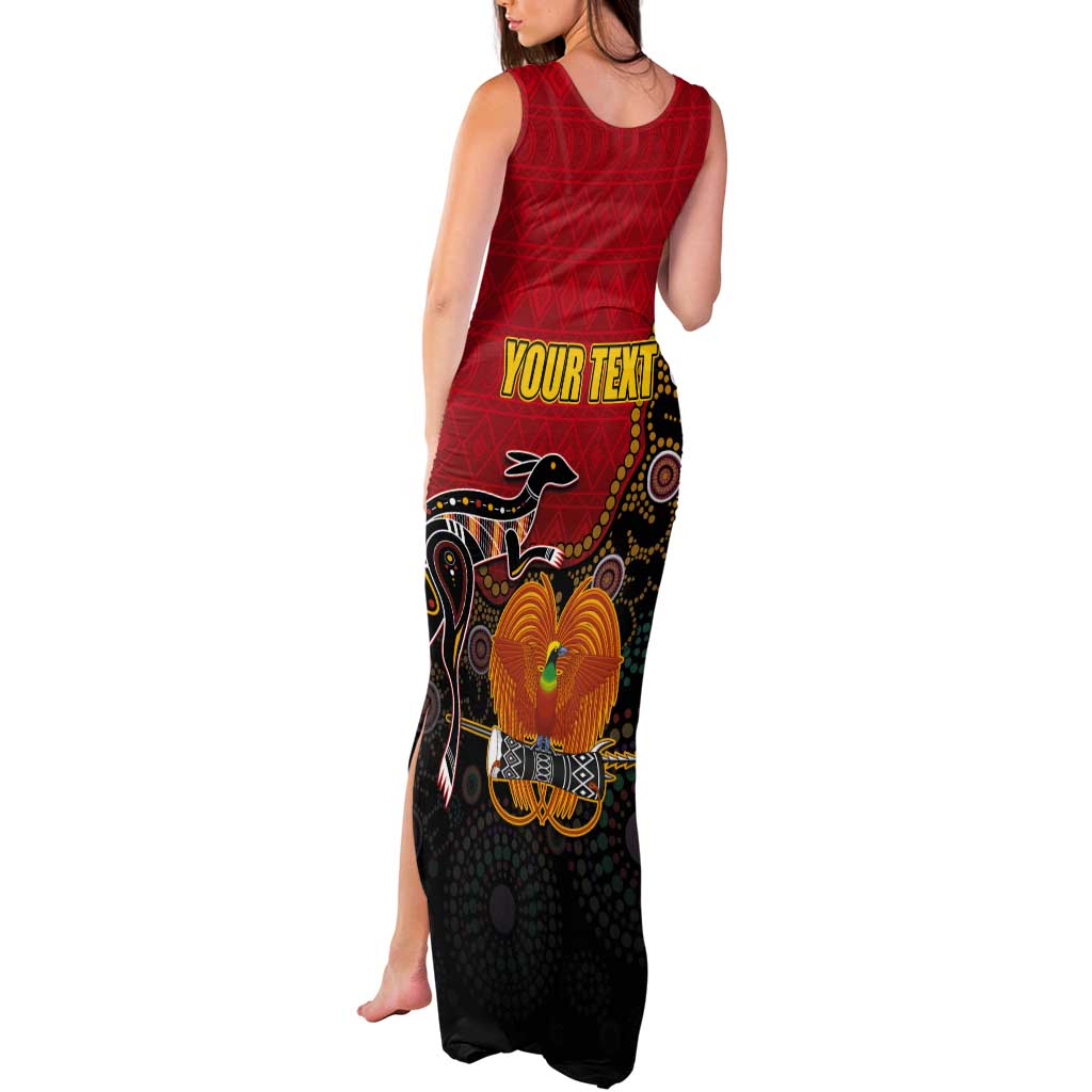 Personalised Papua New Guinea and Australia Together Tank Maxi Dress Bird-of-paradise and Kangaroo with Aboriginal Pattern LT03 - Polynesian Pride