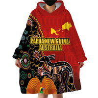 Personalised Papua New Guinea and Australia Together Wearable Blanket Hoodie Bird-of-paradise and Kangaroo with Aboriginal Pattern LT03 - Polynesian Pride