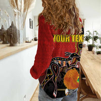 Personalised Papua New Guinea and Australia Together Women Casual Shirt Bird-of-paradise and Kangaroo with Aboriginal Pattern LT03 - Polynesian Pride