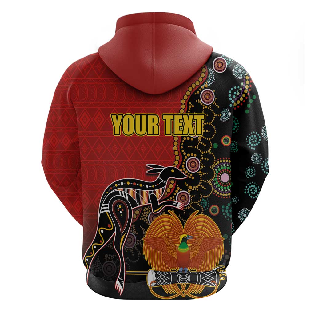 Personalised Papua New Guinea and Australia Together Zip Hoodie Bird-of-paradise and Kangaroo with Aboriginal Pattern LT03 - Polynesian Pride