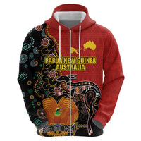 Personalised Papua New Guinea and Australia Together Zip Hoodie Bird-of-paradise and Kangaroo with Aboriginal Pattern LT03 - Polynesian Pride