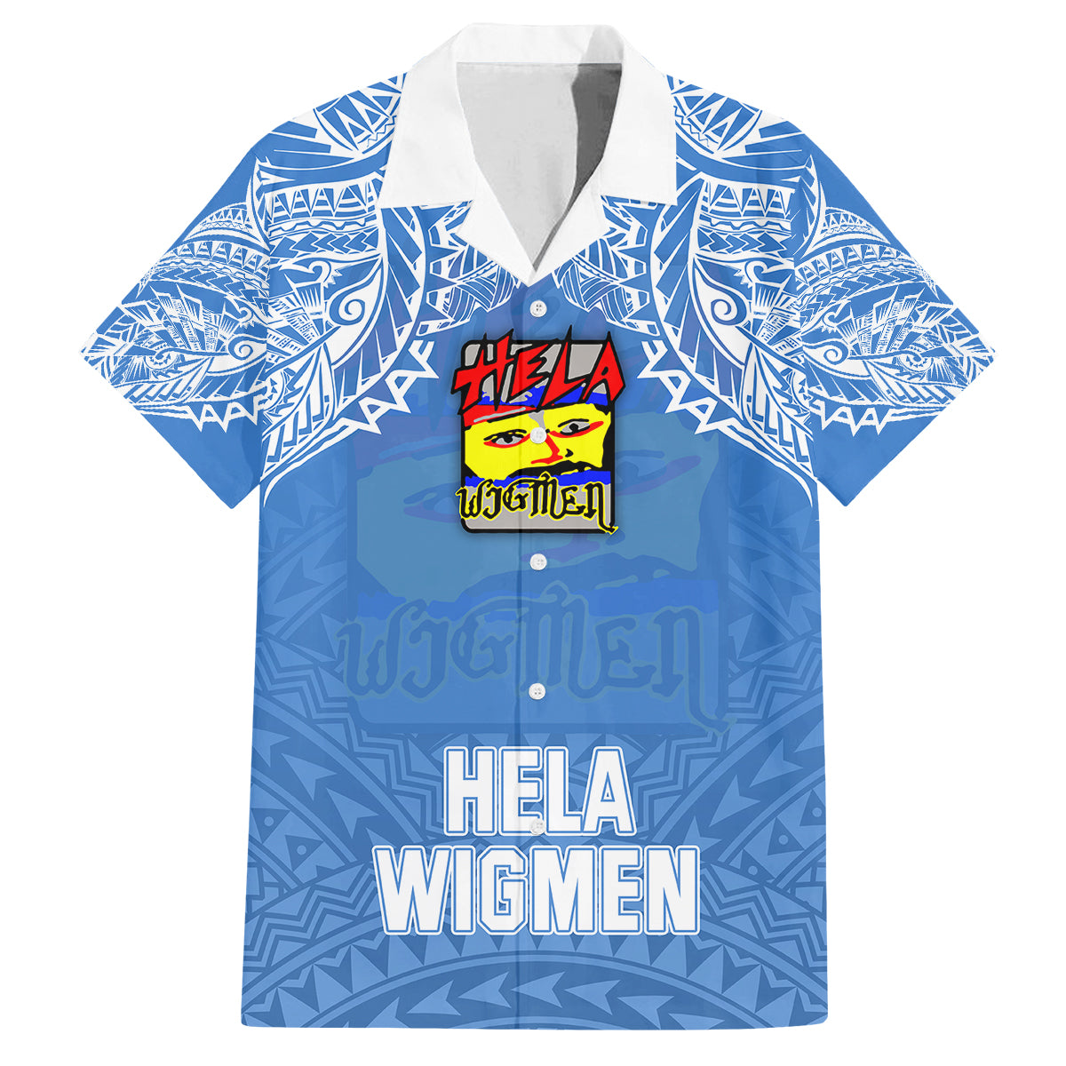 Custom Hela Wigmen Rugby Family Matching Long Sleeve Bodycon Dress and Hawaiian Shirt Papua New Guinea Polynesian Tattoo LT03 Dad's Shirt - Short Sleeve Blue - Polynesian Pride