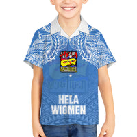 Custom Hela Wigmen Rugby Family Matching Mermaid Dress and Hawaiian Shirt Papua New Guinea Polynesian Tattoo LT03 Son's Shirt Blue - Polynesian Pride