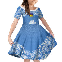 Custom Hela Wigmen Rugby Family Matching Off Shoulder Maxi Dress and Hawaiian Shirt Papua New Guinea Polynesian Tattoo LT03 Daughter's Dress Blue - Polynesian Pride