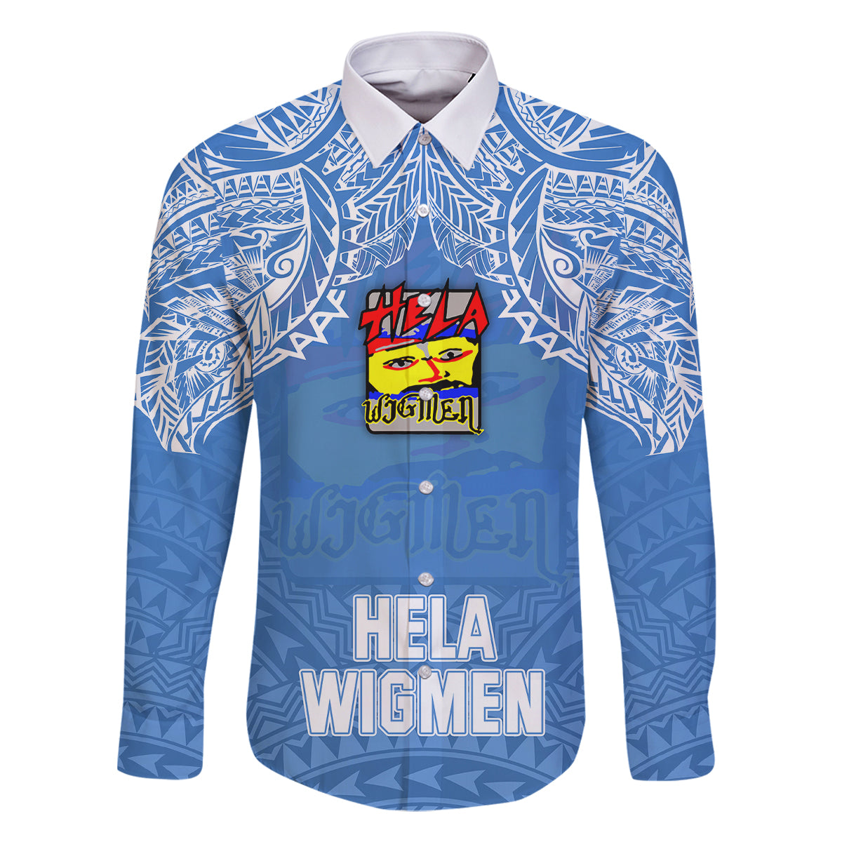 Custom Hela Wigmen Rugby Family Matching Off Shoulder Maxi Dress and Hawaiian Shirt Papua New Guinea Polynesian Tattoo LT03 Dad's Shirt - Long Sleeve Blue - Polynesian Pride