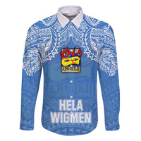Custom Hela Wigmen Rugby Family Matching Tank Maxi Dress and Hawaiian Shirt Papua New Guinea Polynesian Tattoo LT03 Dad's Shirt - Long Sleeve Blue - Polynesian Pride