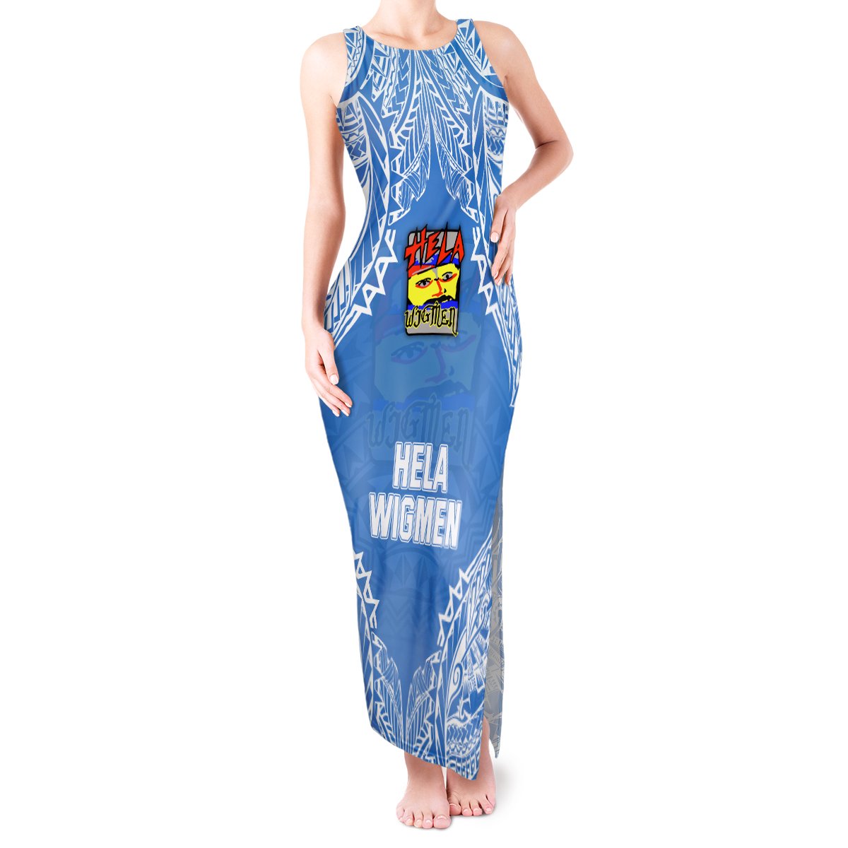 Custom Hela Wigmen Rugby Tank Maxi Dress Papua New Guinea Polynesian Tattoo LT03 Women Blue - Polynesian Pride