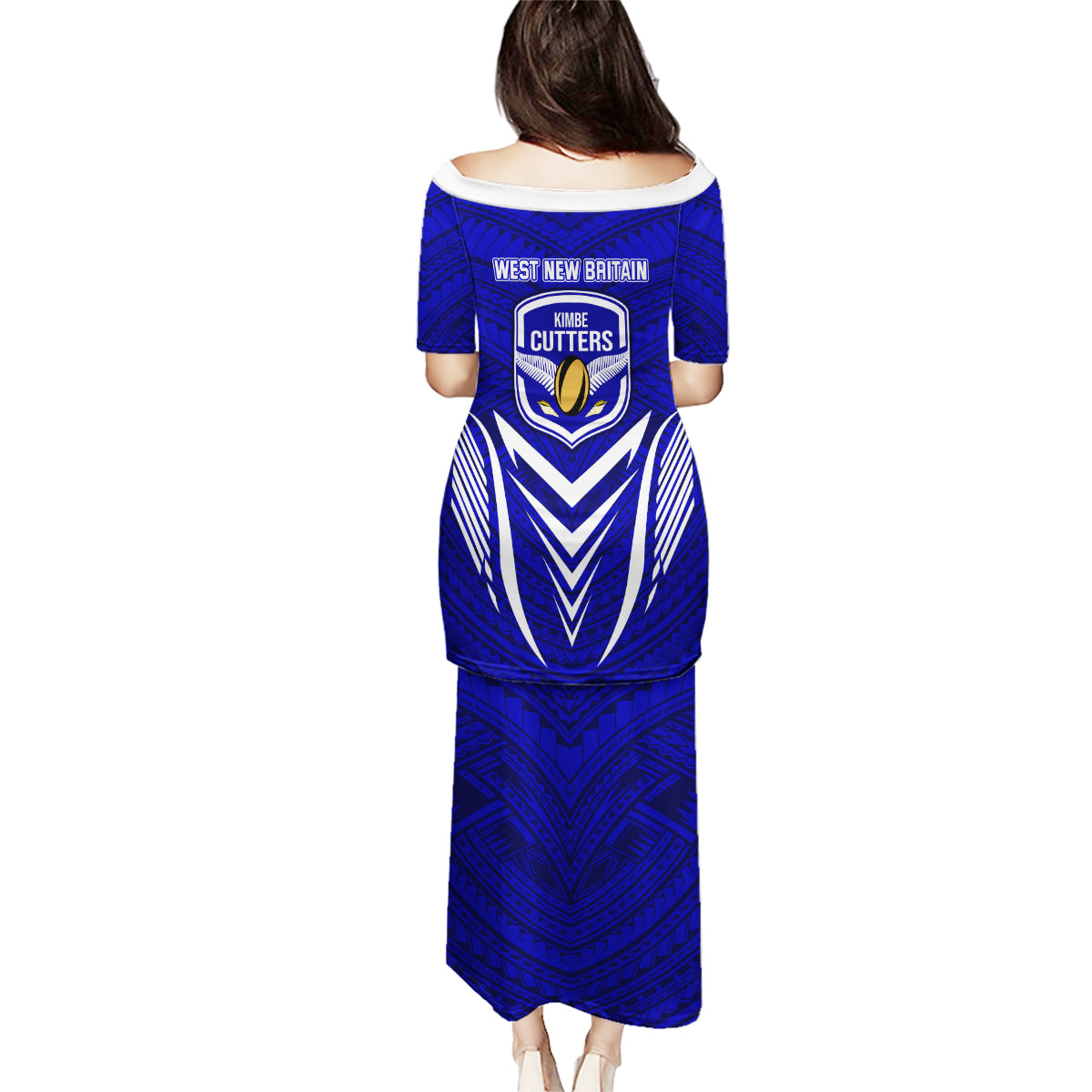 Kimbe Cutters Rugby Family Matching Puletasi Dress and Hawaiian Shirt Papua New Guinea Polynesian Tattoo Blue Version LT03 - Polynesian Pride