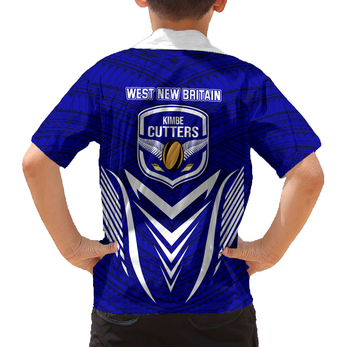 Kimbe Cutters Rugby Kid Hawaiian Shirt Papua New Guinea Polynesian Tattoo Blue Version LT03 - Polynesian Pride