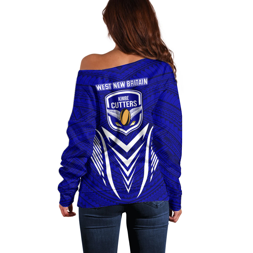 Kimbe Cutters Rugby Off Shoulder Sweater Papua New Guinea Polynesian Tattoo Blue Version LT03 - Polynesian Pride