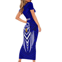 Kimbe Cutters Rugby Short Sleeve Bodycon Dress Papua New Guinea Polynesian Tattoo Blue Version LT03 - Polynesian Pride