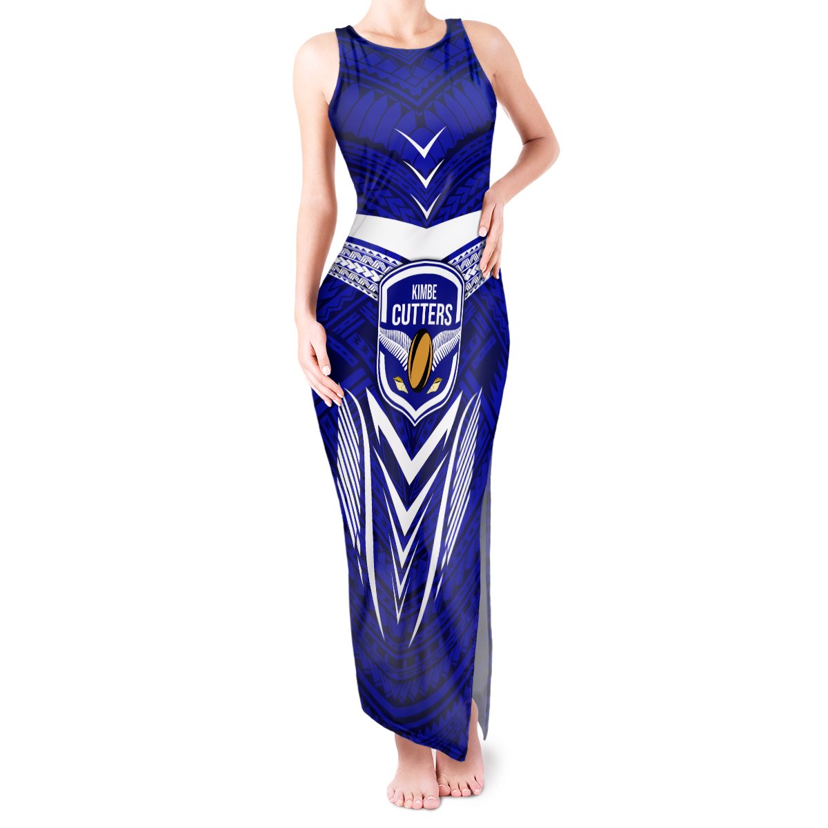 Kimbe Cutters Rugby Tank Maxi Dress Papua New Guinea Polynesian Tattoo Blue Version LT03 Women Blue - Polynesian Pride
