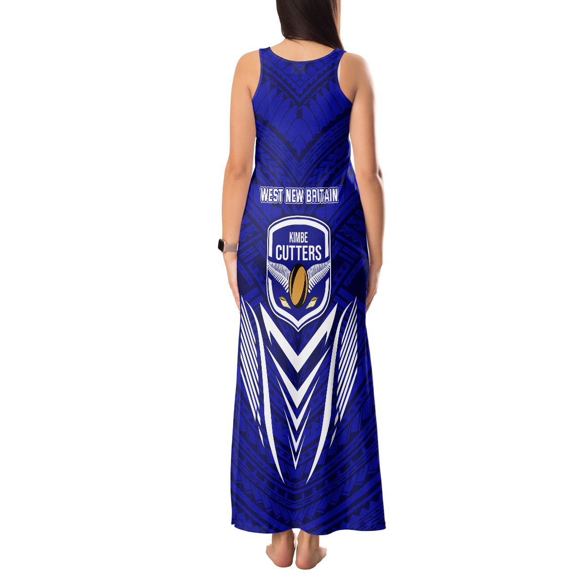 Kimbe Cutters Rugby Tank Maxi Dress Papua New Guinea Polynesian Tattoo Blue Version LT03 - Polynesian Pride