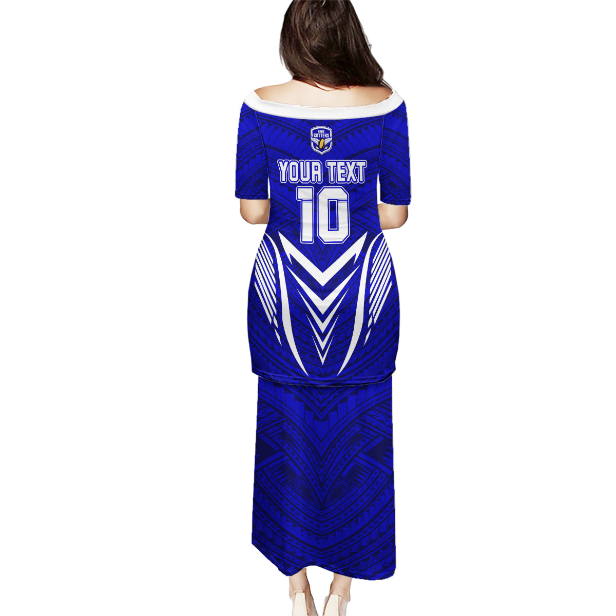Custom Kimbe Cutters Rugby Family Matching Puletasi Dress and Hawaiian Shirt Papua New Guinea Polynesian Tattoo Blue Version LT03 - Polynesian Pride