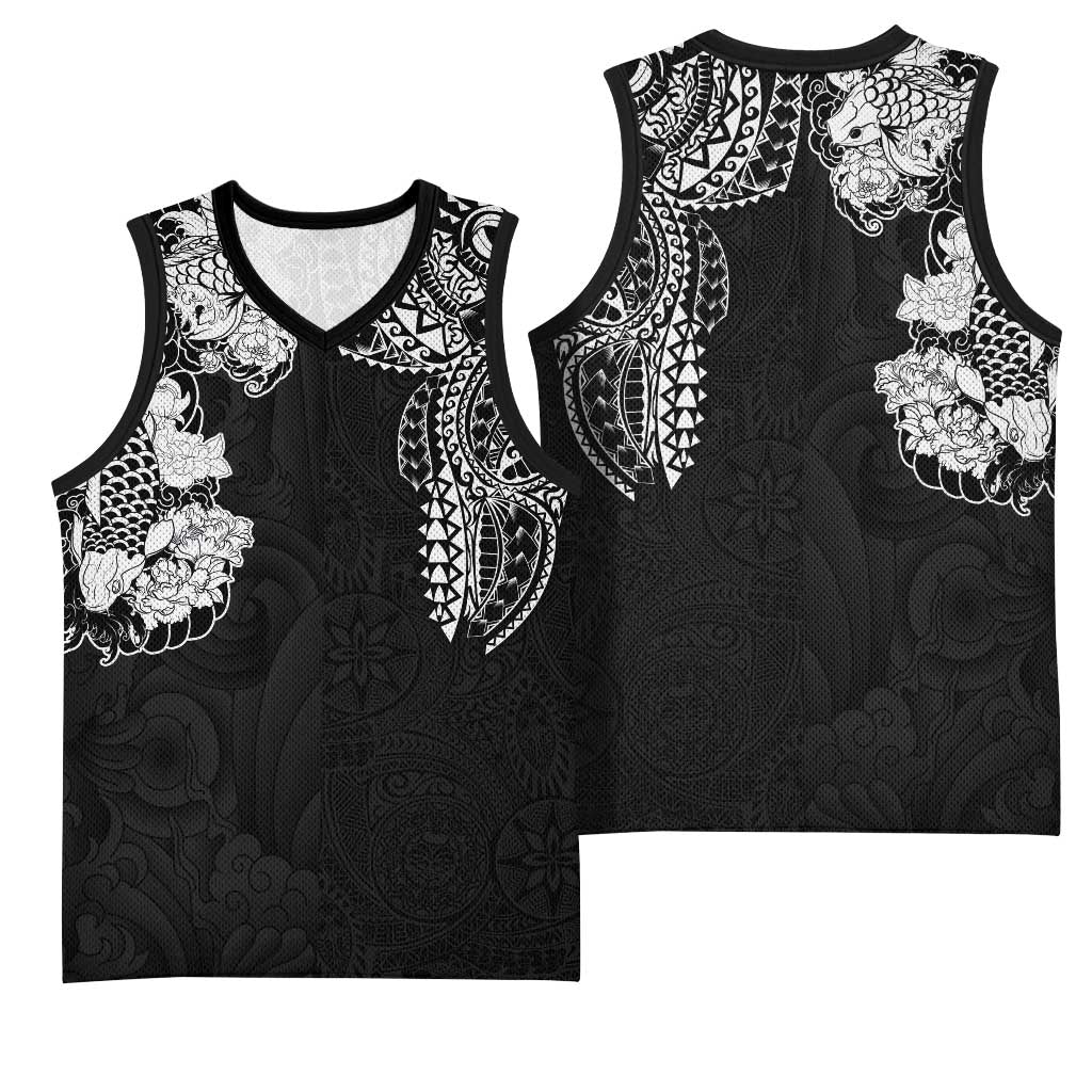 Japanese Irezumi and Hawaiian Polynesian Art Tattoo Basketball Jersey Black Color LT03 - Polynesian Pride
