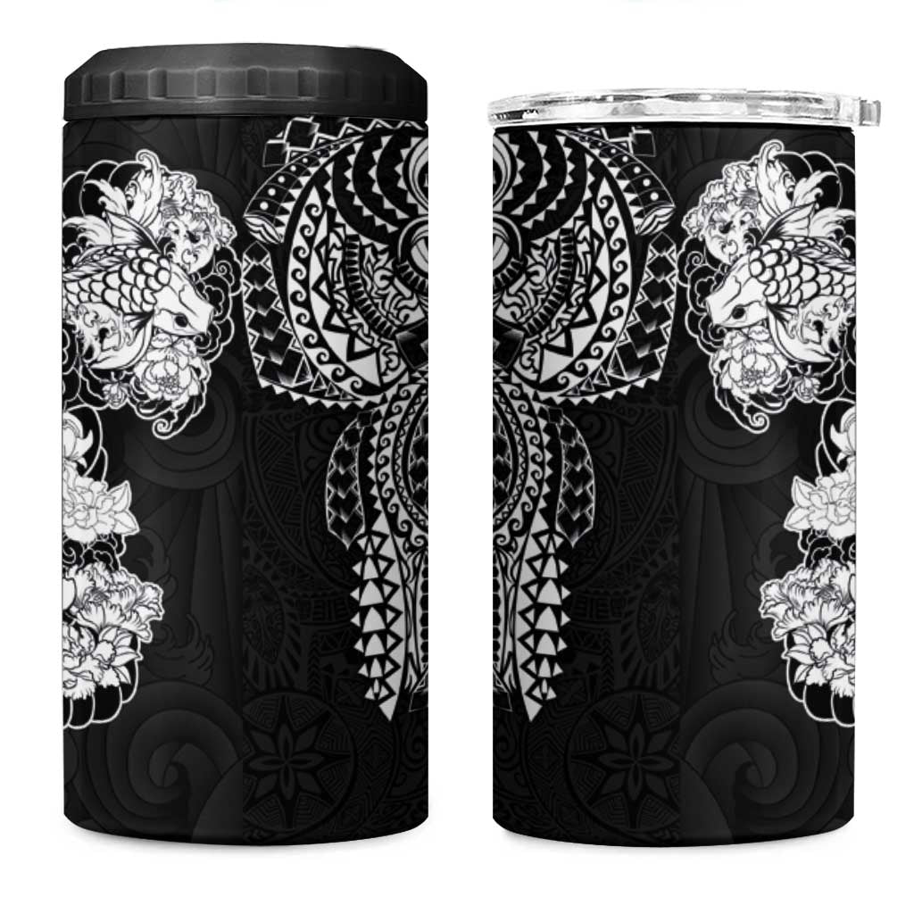 Japanese Irezumi and Hawaiian Polynesian Art Tattoo 4 in 1 Can Cooler Tumbler Black Color LT03 One Size: 16 oz Black - Polynesian Pride