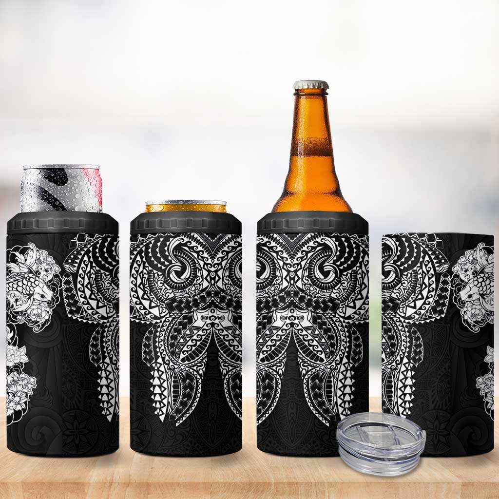 Japanese Irezumi and Hawaiian Polynesian Art Tattoo 4 in 1 Can Cooler Tumbler Black Color LT03 - Polynesian Pride