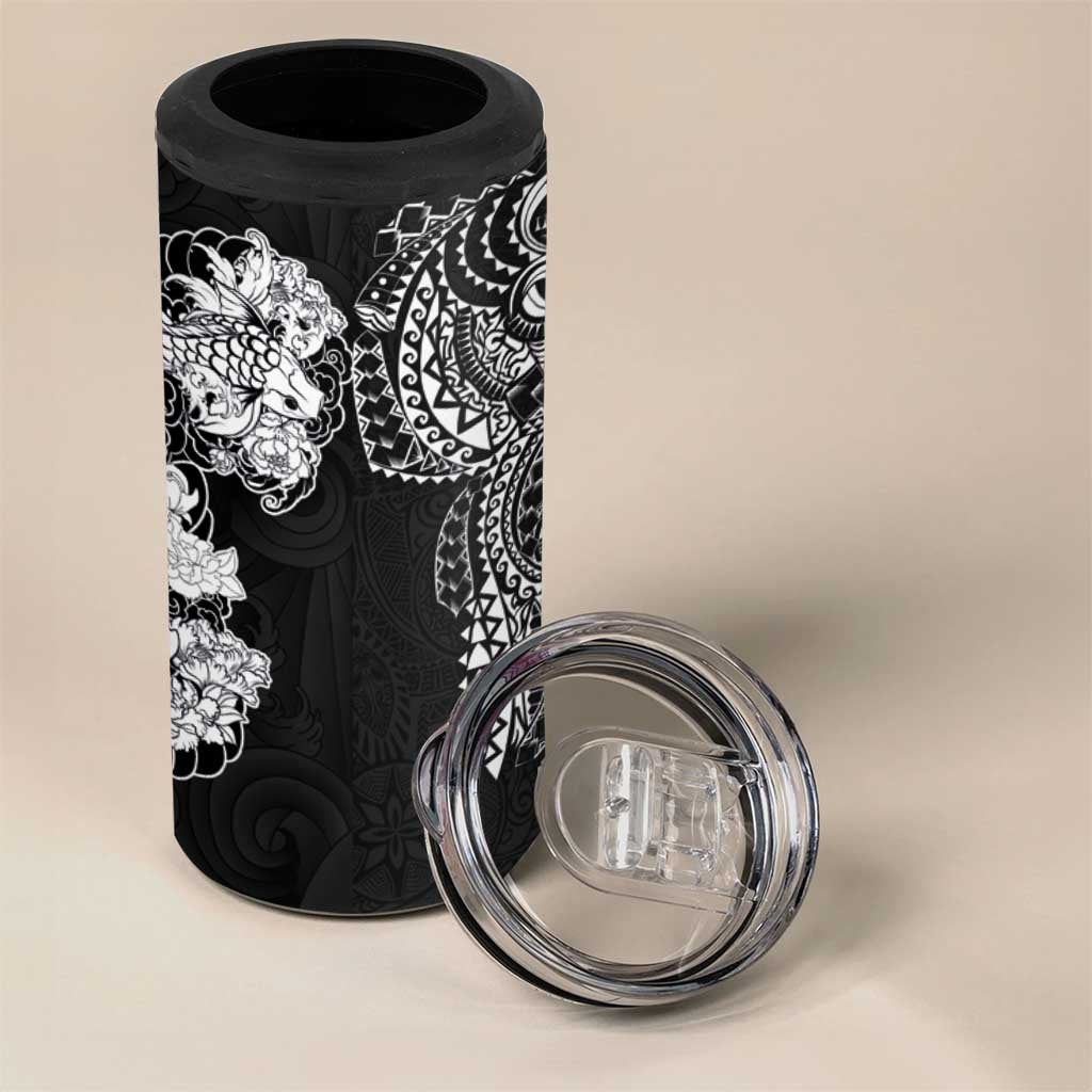 Japanese Irezumi and Hawaiian Polynesian Art Tattoo 4 in 1 Can Cooler Tumbler Black Color LT03 - Polynesian Pride