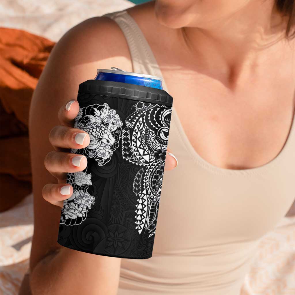 Japanese Irezumi and Hawaiian Polynesian Art Tattoo 4 in 1 Can Cooler Tumbler Black Color LT03 - Polynesian Pride