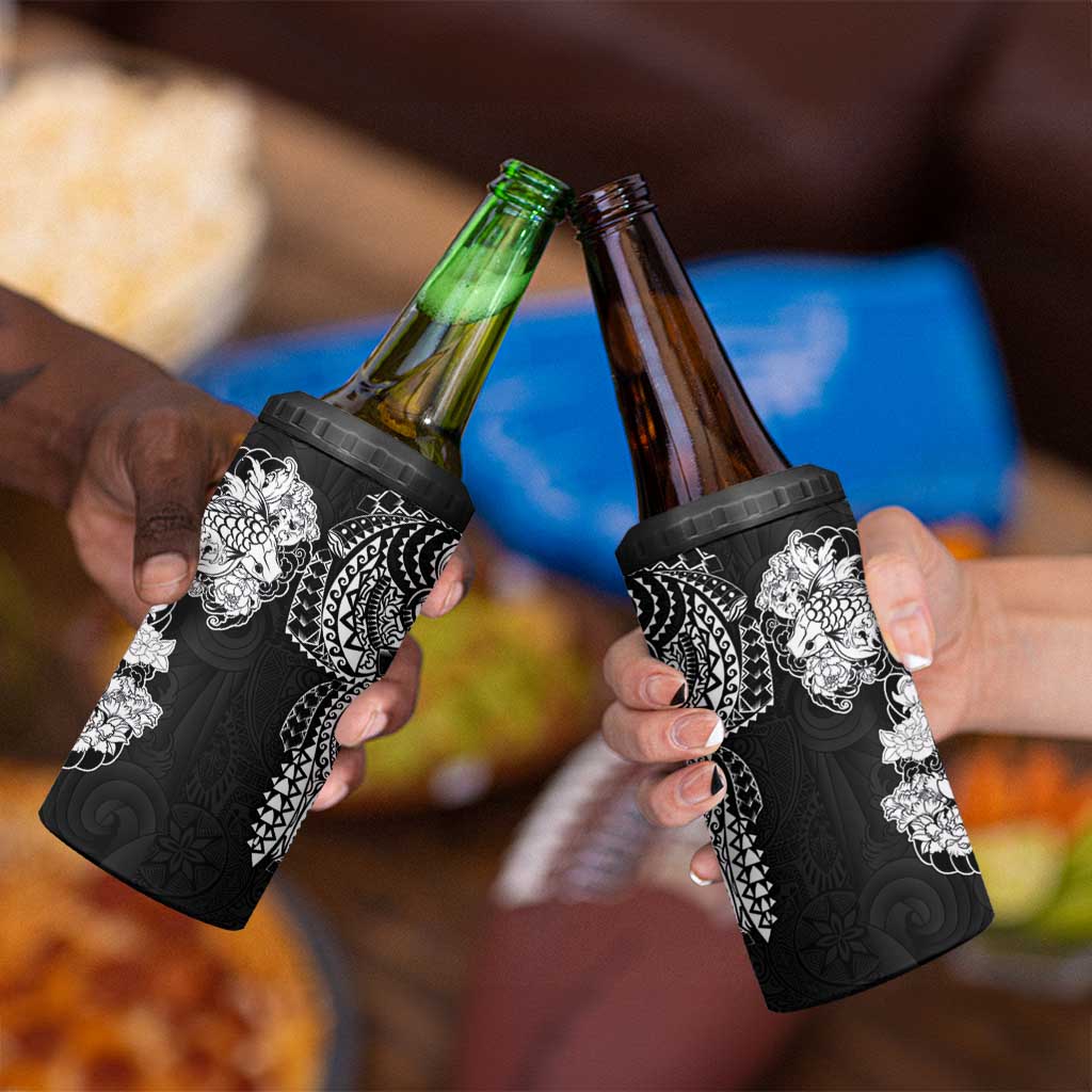 Japanese Irezumi and Hawaiian Polynesian Art Tattoo 4 in 1 Can Cooler Tumbler Black Color LT03 - Polynesian Pride