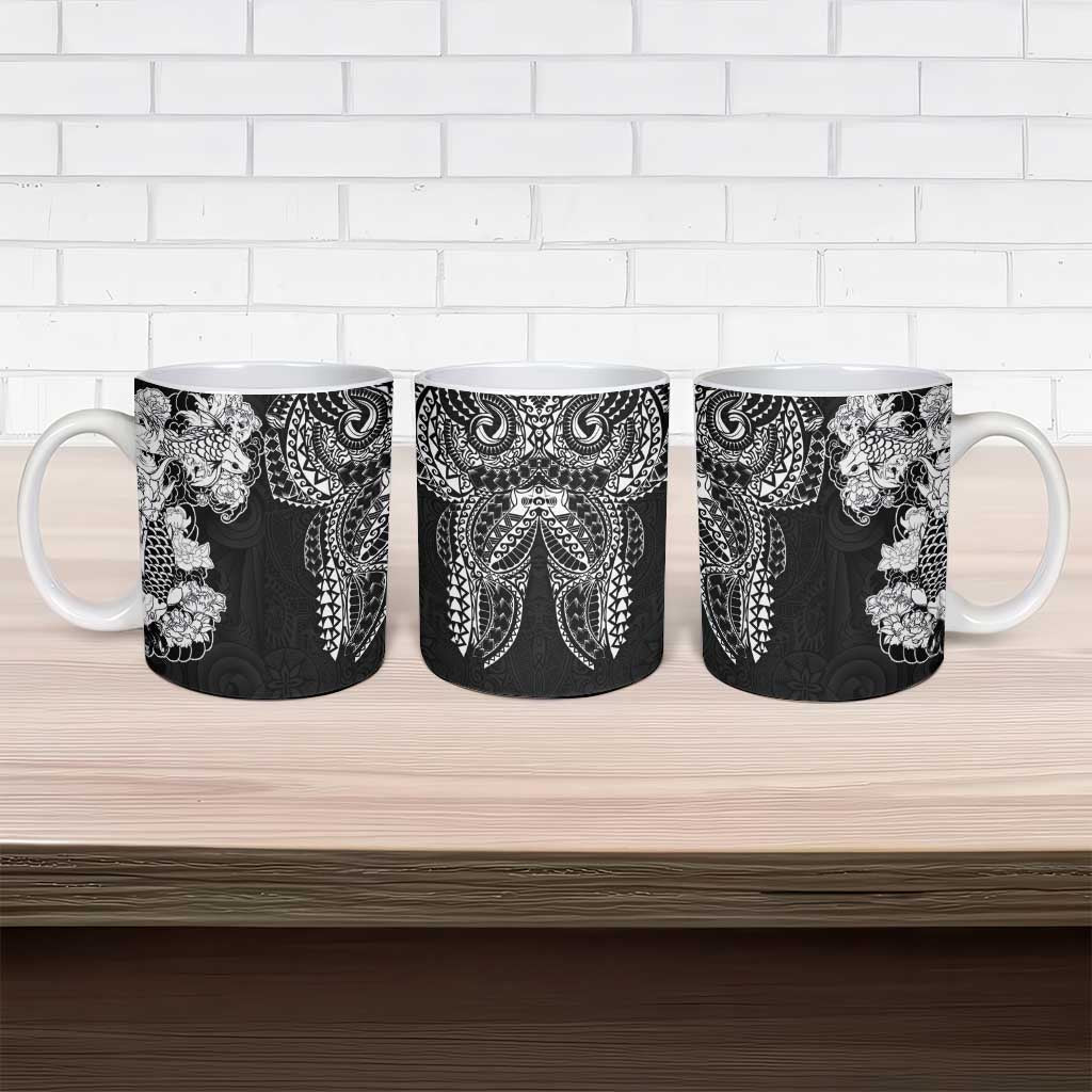 Japanese Irezumi and Hawaiian Polynesian Art Tattoo Ceramic Mug Black Color - Polynesian Pride