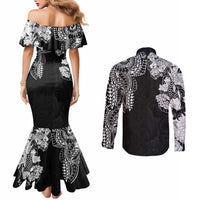 Japanese Irezumi and Hawaiian Polynesian Art Tattoo Couples Matching Mermaid Dress and Long Sleeve Button Shirt Black Color LT03 - Polynesian Pride