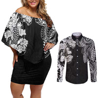 Japanese Irezumi and Hawaiian Polynesian Art Tattoo Couples Matching Off Shoulder Short Dress and Long Sleeve Button Shirt Black Color LT03 Black - Polynesian Pride